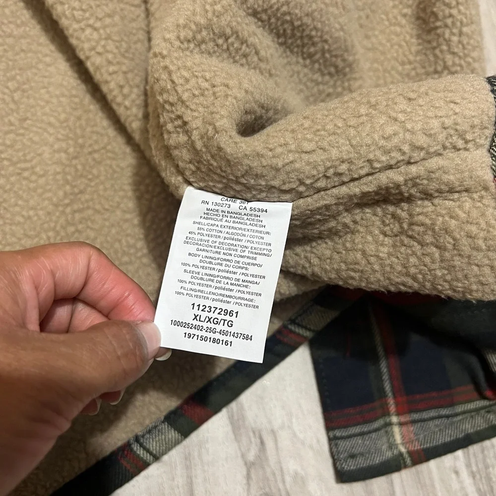 Wrangler Mens XL Sherpa Lined Plaid Shirt Jacket Green Red Snap Front